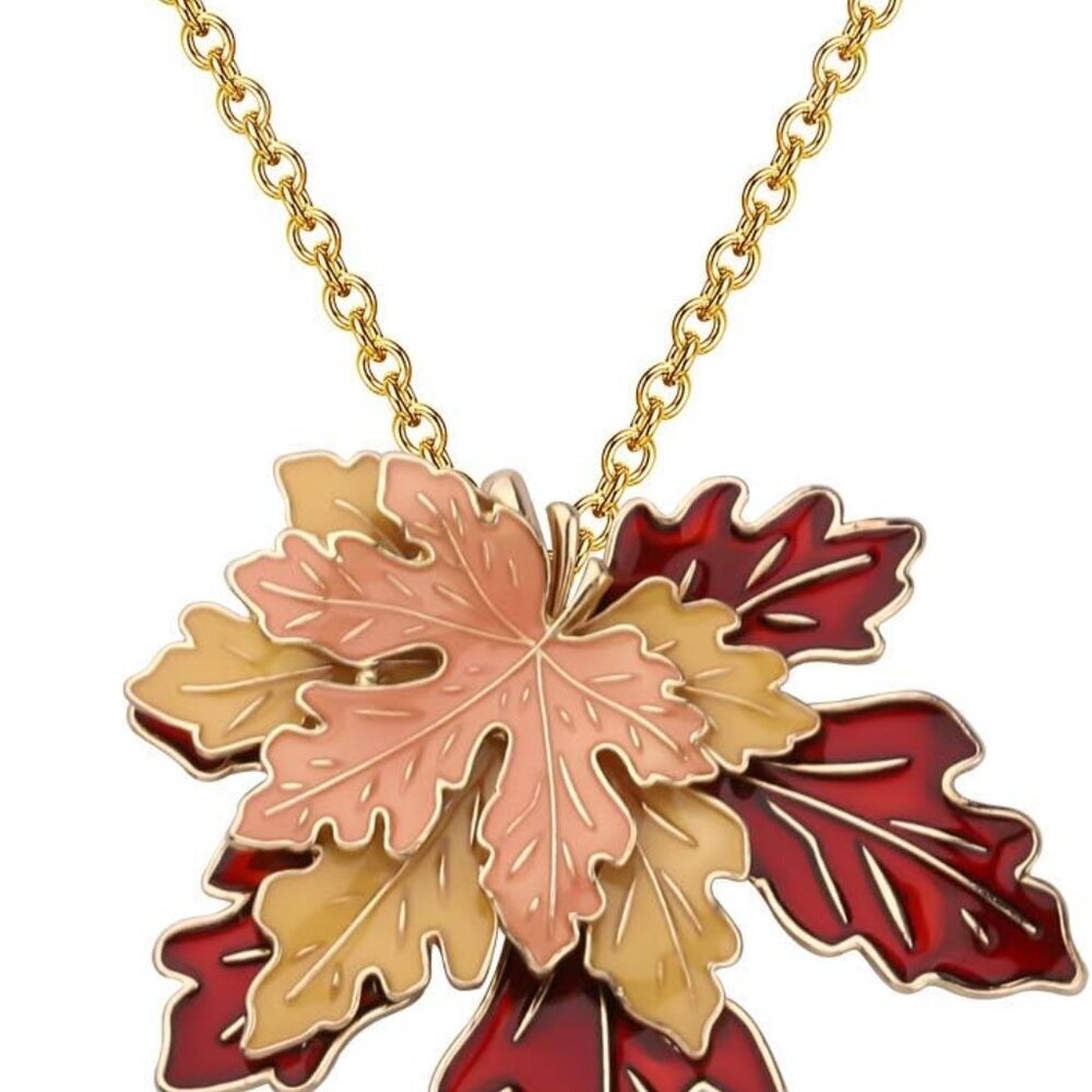 Maple Leaf Necklace Tri-Color Metal Maple Leaf Pendant Women Long Necklace Canad